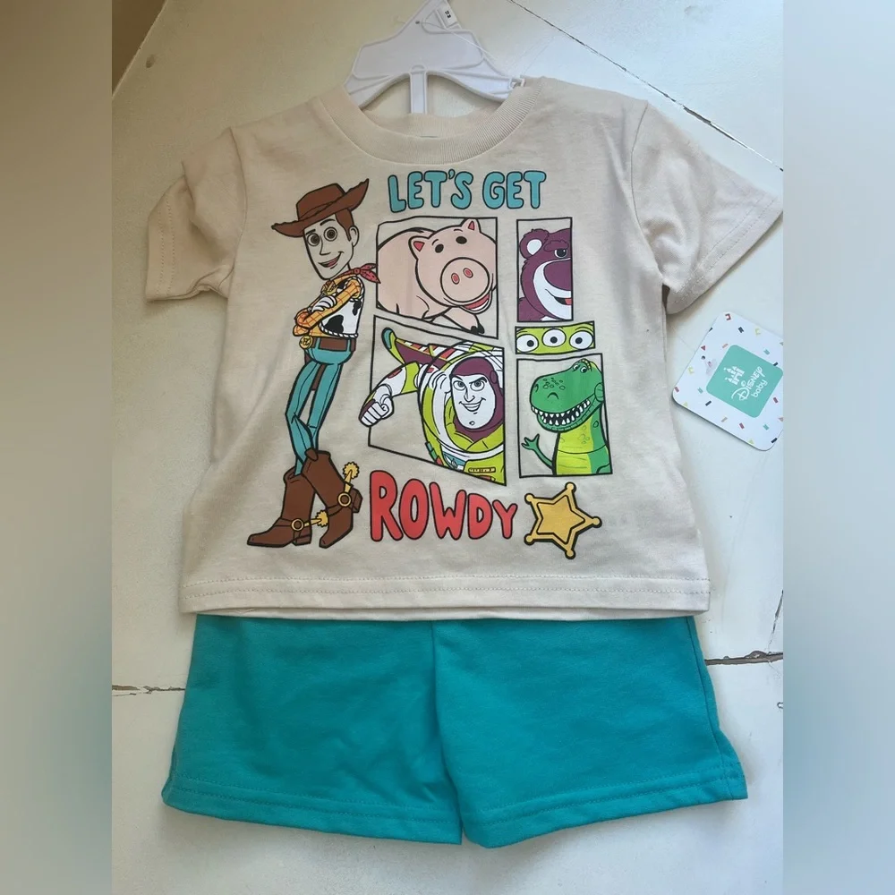 Disney Toy Story Cream Tee and Teal Shorts Set